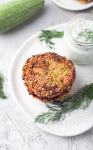 Load image into Gallery viewer, Zucchini Patties with Feta Cheese and Tzatziki sauce I