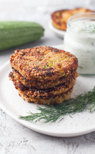 Load image into Gallery viewer, Zucchini Patties with Feta Cheese and Tzatziki sauce I