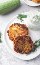 Load image into Gallery viewer, Zucchini Patties with Feta Cheese and Tzatziki sauce I