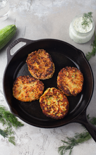Load image into Gallery viewer, Zucchini Patties with Feta Cheese and Tzatziki sauce I