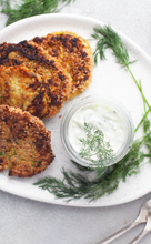 Load image into Gallery viewer, Zucchini Patties with Feta Cheese and Tzatziki sauce I