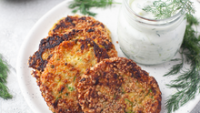 Load image into Gallery viewer, Zucchini Patties with Feta Cheese and Tzatziki sauce I
