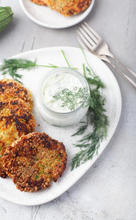 Load image into Gallery viewer, Zucchini Patties with Feta Cheese and Tzatziki sauce I