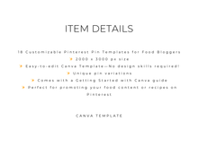 Load image into Gallery viewer, TEMPLATE 18 Customizable Pinterest Pins for Food Bloggers – Easy Canva Designs!
